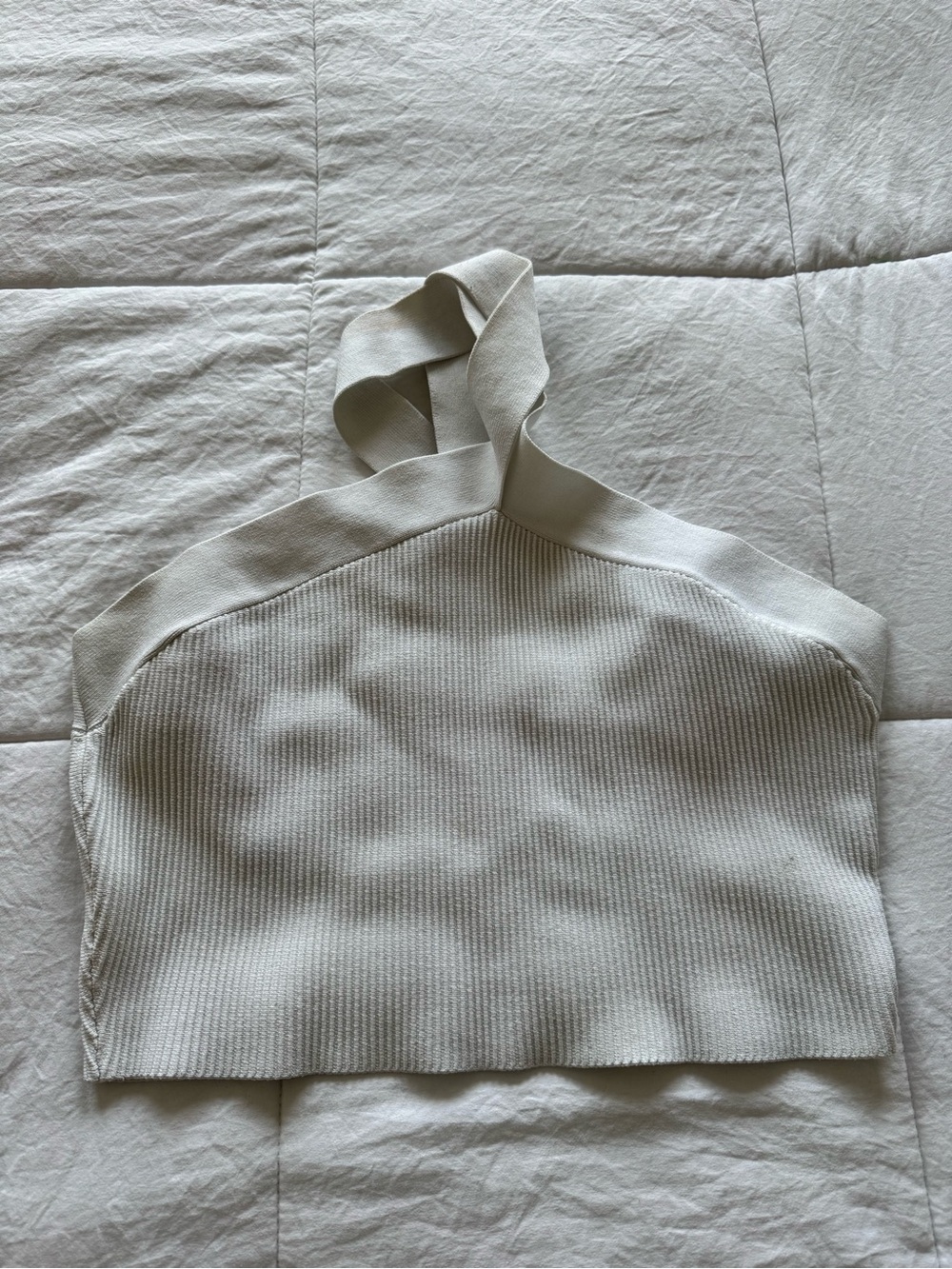 Babaton Cream Ribbed Off-the-Shoulder Halter Sweater